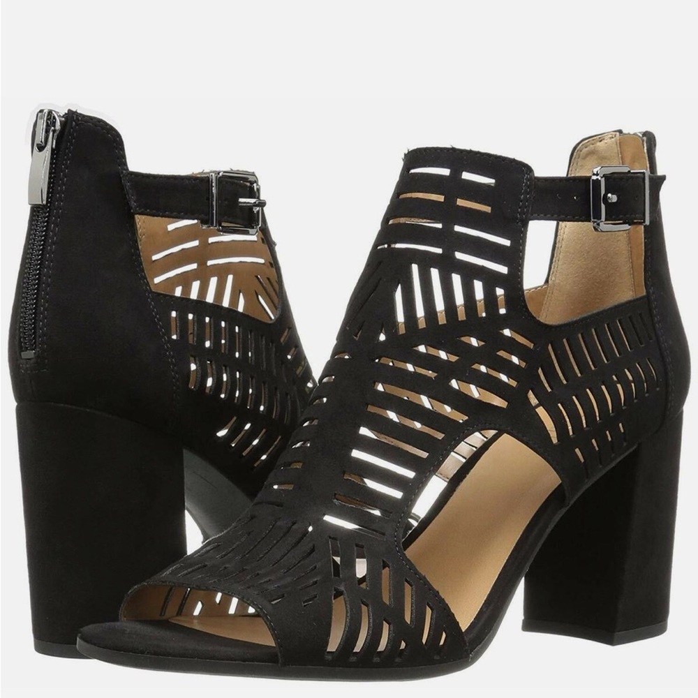 Franco Sarto Black Heeled Sandals with Cutout Design Size 8